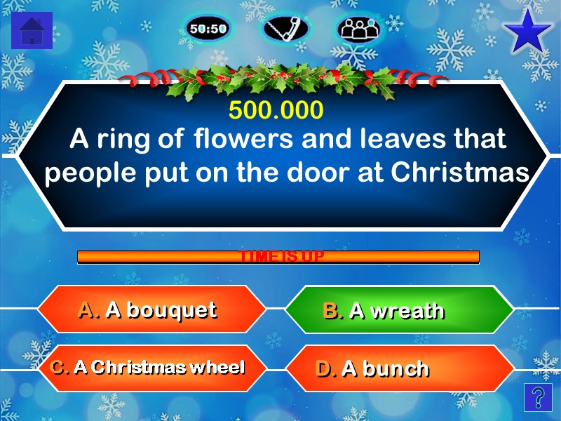 A ring of flowers and leaves that people put on the door at Christmas